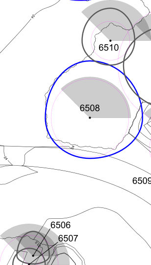 A technical site plan showing tree protection areas marked by numbered circles and boundary lines.