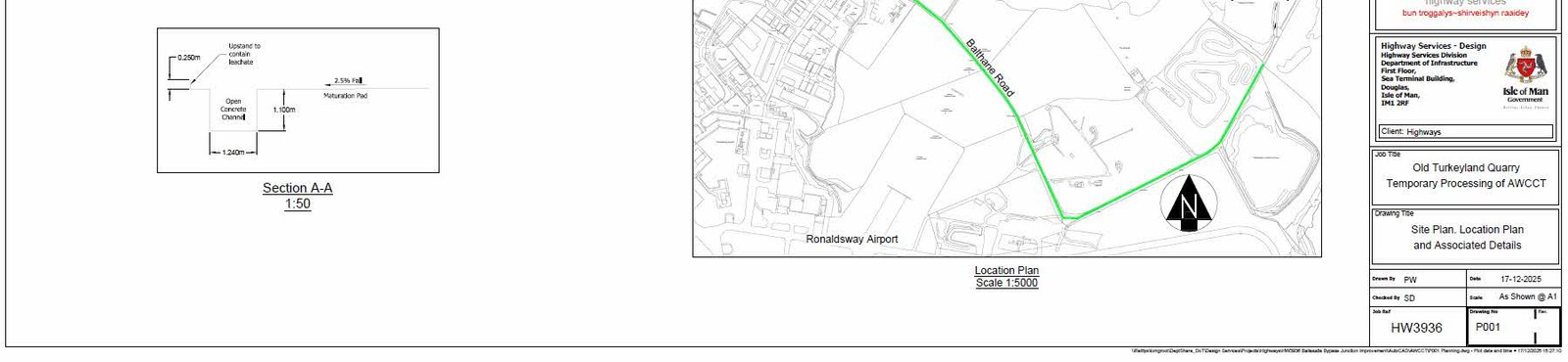 A planning document page displaying a location plan of the Old Turkeyland Quarry site and a technical cross-section of road pavement layers.