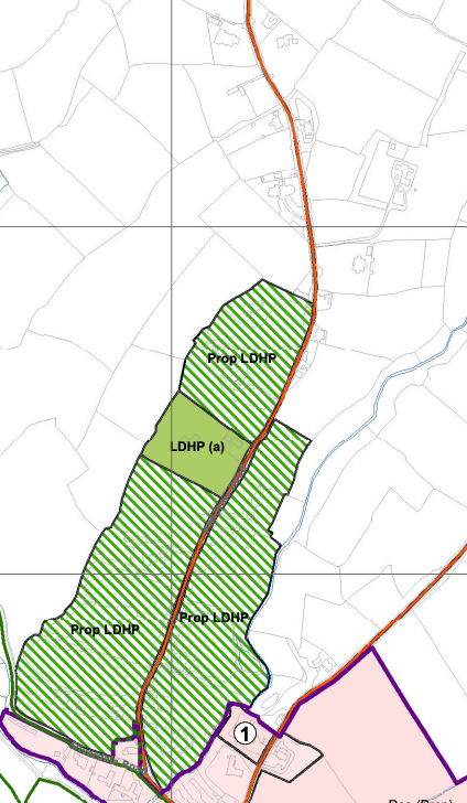 A planning map displaying land designations and site boundaries with labels such as Prop LDHP and LDHP (a).