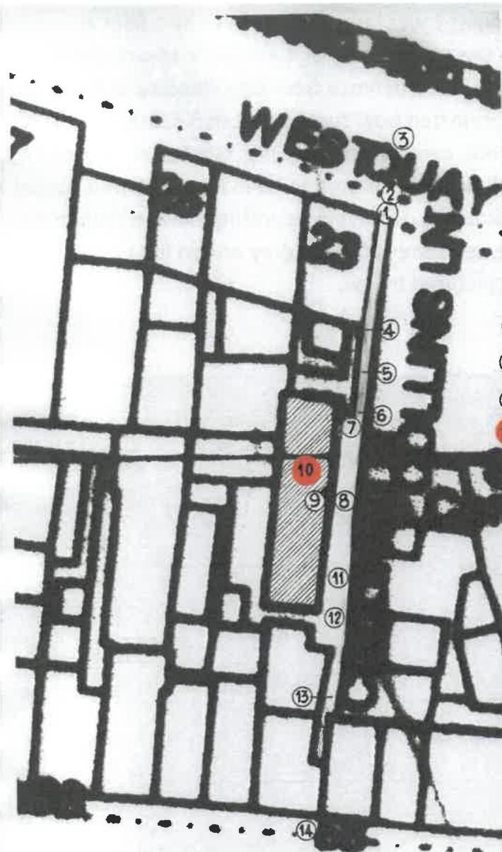 A black and white site location plan showing property boundaries along Westquay and Sunningdale with numbered reference points.
